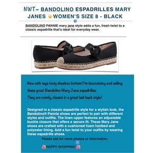 ☀️NWT- BANDOLINO ESPADRILLES
MARY JANES - Black size 8 Buckle Closure 🛍️